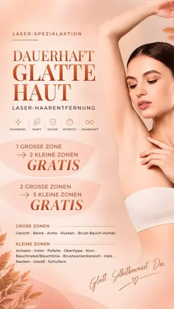 Laser-Haarentfernung Spezialaktion Pure & Body Gleisdorf – 1 große Zone + 2 kleine Zonen gratis
